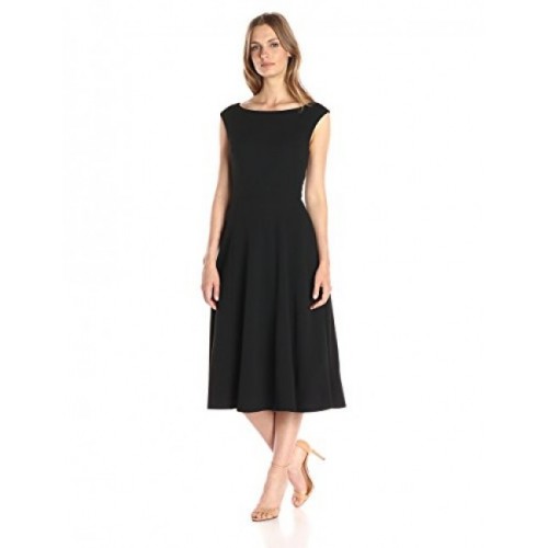 Lark & Ro Women's Boat Neck Midi Flare Dress